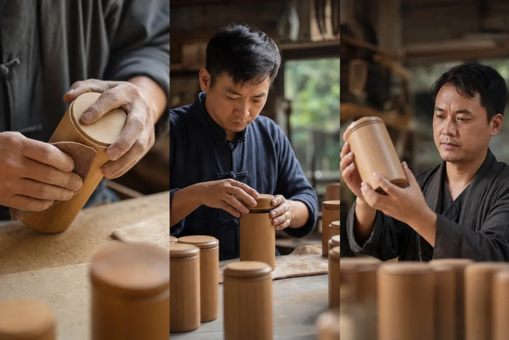 bamboo tea canister production inspection