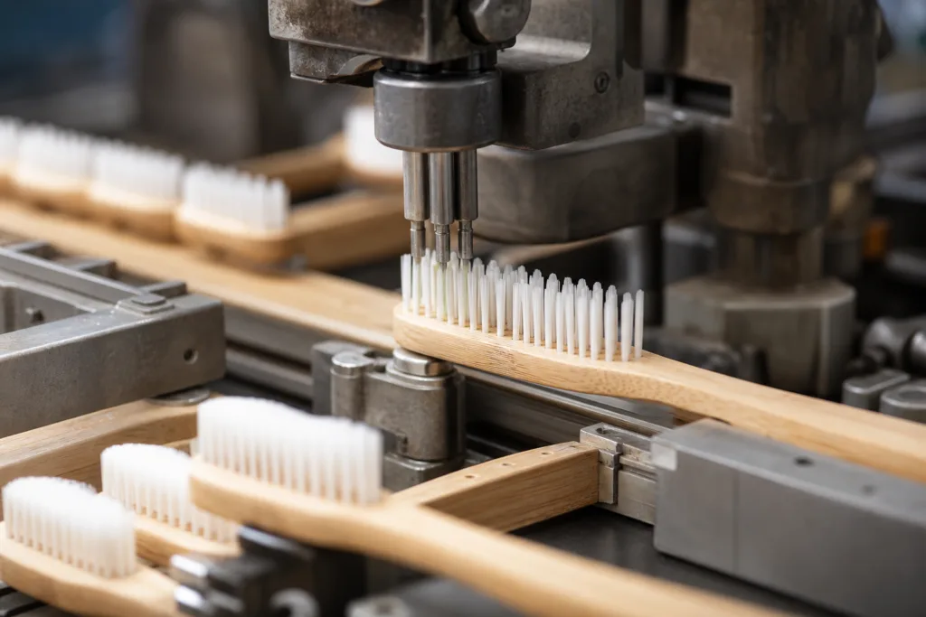 bamboo toothbrush tufting detail